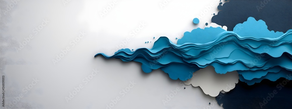 Poster captivating azure digital waveforms cascading across a high contrast black and white canvas showcasi