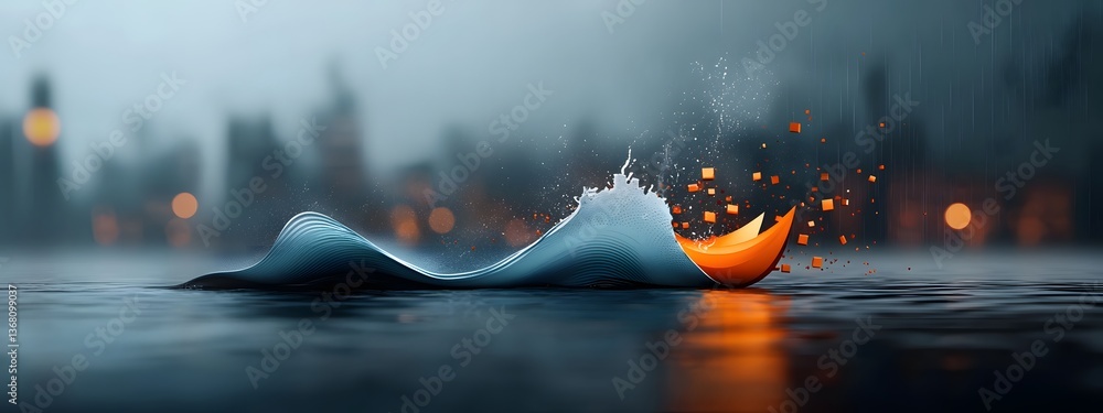 Aufkleber captivating azure digital waves cascading over a dark and light backdrop symbolizing the relentless 