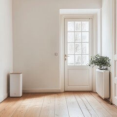 Fototapeta premium Bright and Simple Interior with Door and Minimal Decorative Elements