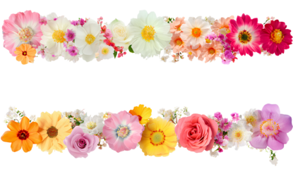Floral decorations, flower garlands, colorful flowers on a white background, with a transparent background