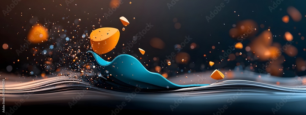 Poster captivating azure digital waveforms traversing a dark and light toned background representing the al
