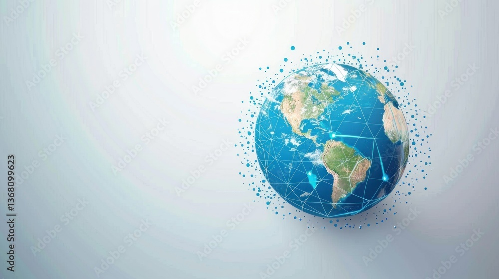 Poster global network background with a globe and digital connections.