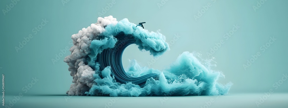 Poster captivating azure digital waves surge and ebb across a monochrome canvas embodying the unstoppable a