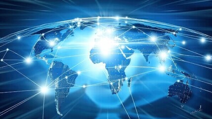 Naklejka premium World map and network connections in a global technology background.