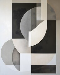 Abstract geometric painting with neutral hues and circular segments
