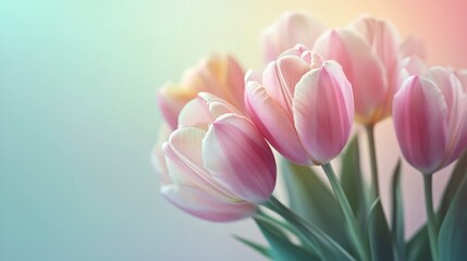 Naklejka premium Delicate pastel tulip bouquet on a soft gradient background.