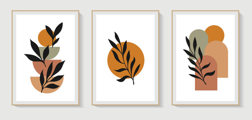 Set of 3 Minimalist wall art. boho aesthetic interior. Home decor wall prints, terracotta colors. Abstract Gallery Wall Set. Abstract Botanical Print. Modern Wall Art. 