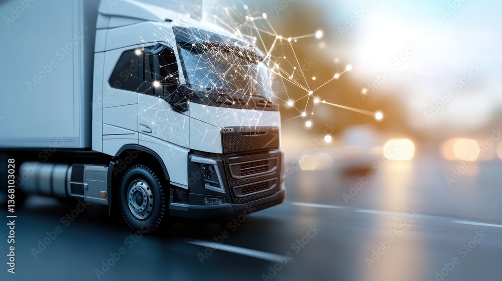 Poster stylized digital banner design showcasing the global logistics industry with a map of the world and 