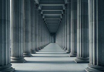 Majestic Columns Receding Deeply in Cool Light. AI Generated