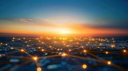 Abstract digital network with interconnected nodes and lines.