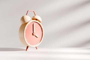 Pastel alarm clock with soft shadows.