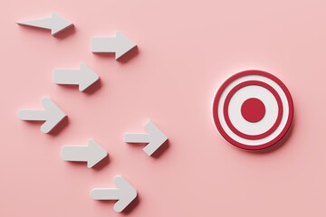 Arrows pointing toward a red target on pink background