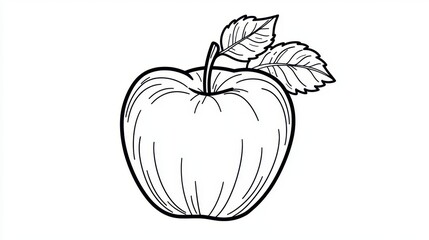 Outline of a Fresh Apple with Leaves for Coloring and Design Use