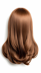 Naklejka premium Long, light brown, straight hair styled with gentle waves, viewed from behind against a white background