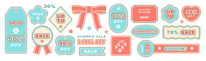 summer sale set of labels, stickers  with retro colours,  sale, promo, discount, shopping, advertising, offer, season  sale, vector

