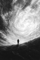 Obraz premium Silhouette stands facing a swirling sky