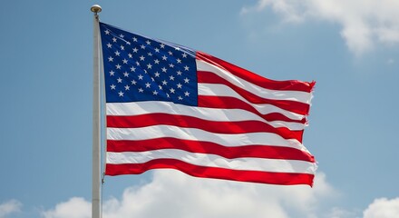Obraz premium Proudly waving American flag bright sky. AI Generated