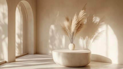 Pampas Grass in Vase on Table with Natural Light Arches