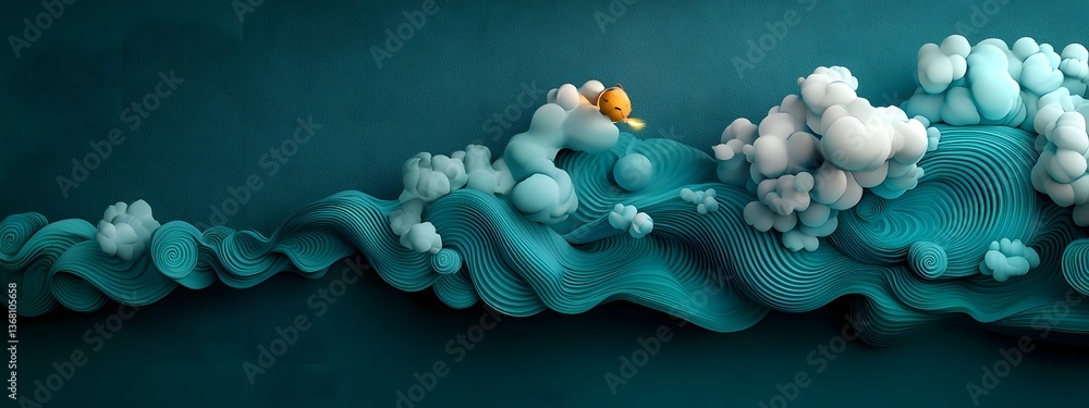 Poster captivating digital waves of azure undulating across a monochromatic plane symbolizing the boundless