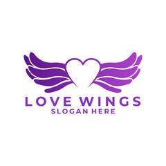 Wing with Heart line art logo design vector template