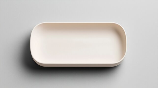 Creamy-toned, rounded rectangular tray. Minimalist, clean aesthetic on a neutral gray backdrop