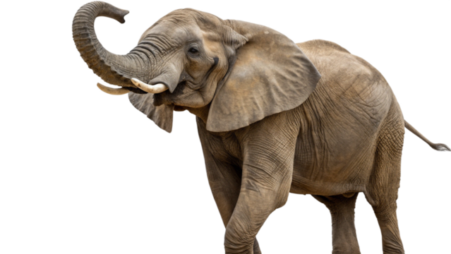 An elephant standing in a serene pose with a transparent background