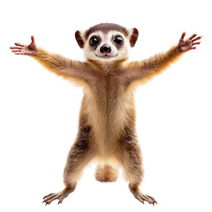 Fototapeta premium Playful meerkat with outstretched arms on a transparent background