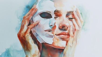  National Honesty Day. Watercolor illustration of a person removing a paper mask, revealing true self, emotional vulnerability
