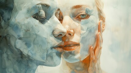  National Honesty Day. Watercolor illustration of a person removing a paper mask, revealing true self, emotional vulnerability