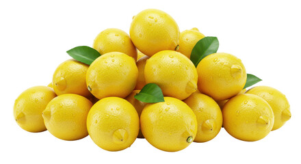 Isolated Heap of Fresh Lemons with Leaves
