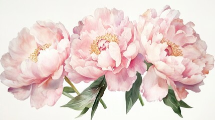 Fototapeta premium Elegant watercolor pastel floral frame with blush pink peonies.