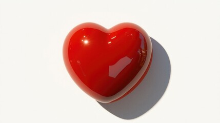 Fototapeta premium Shiny, red heart casting shadow on white background, symbol of love and affection