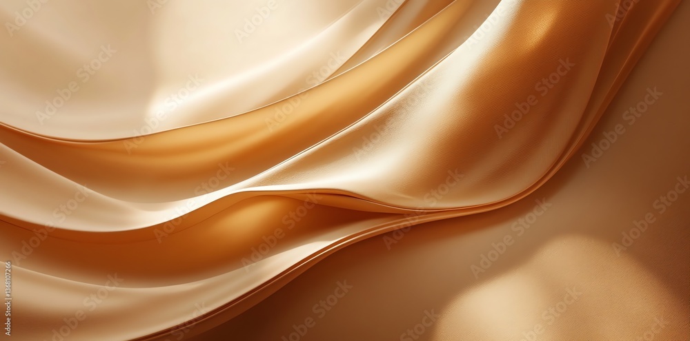 Poster smooth golden fabric flowing waves reflecting light in elegant abstract design