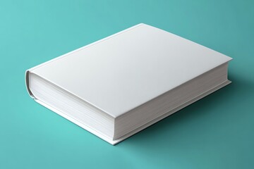 Blank White Hardcover Book on Teal Background for Customizable Mockup