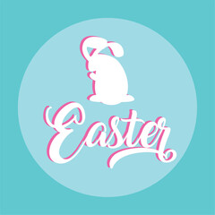 Vector image of Easter bunny with blue background
