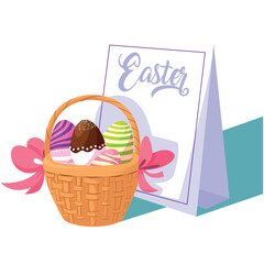 Vector image of an Easter basket icon with a sign on a white background
