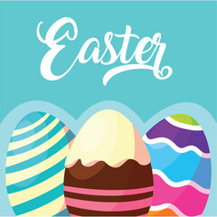 Vector image of Easter eggs with a blue background