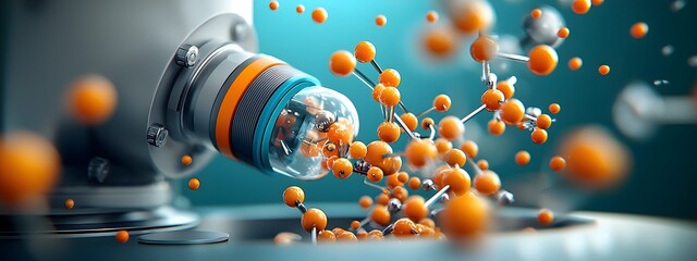 Obraz premium Captivating visualization showcasing the intricate optical amplification process featuring glowing energy fields swirling chromatic patterns