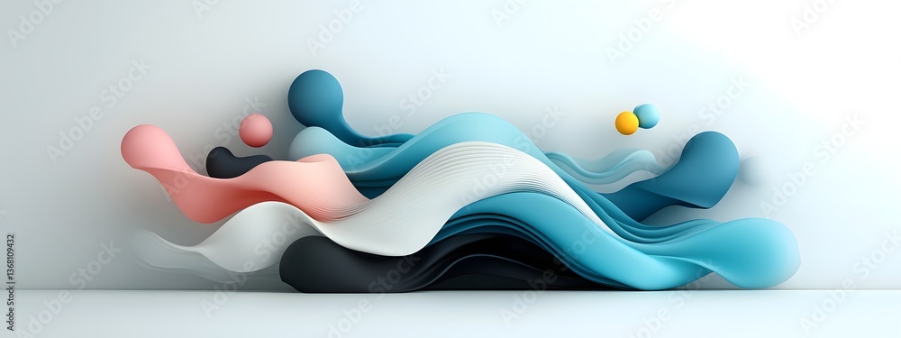 Poster cascading azure digital waves evolving data inspired imagery with fluid algorithmic patterns and tec