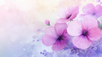 Gentle watercolor pastel flower background with pink and lilac blooms.