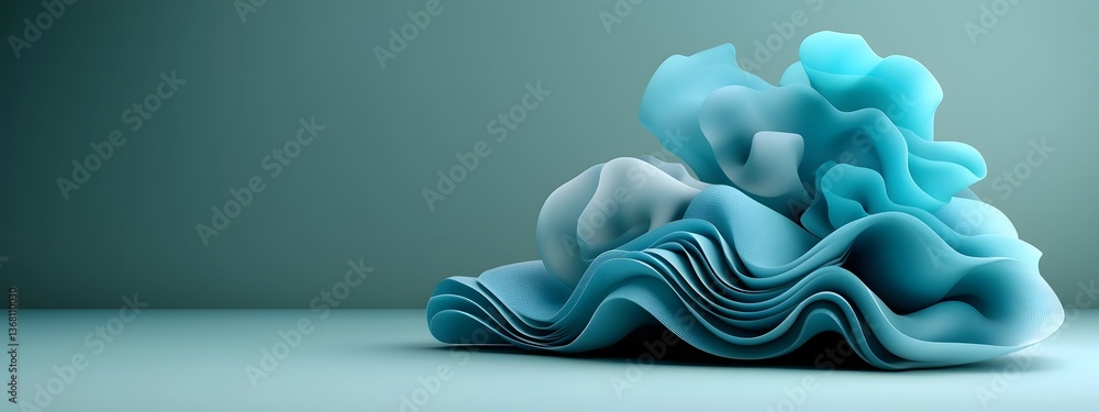 Poster cascading azure digital waves undulating and shimmering against a minimalist monochrome backdrop evo