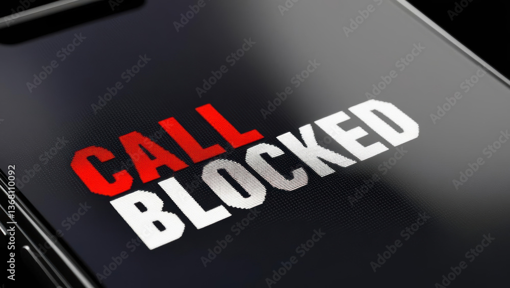 Poster indefinitely, screen displays blocks of text stating call blocked, evoking sense of frustration and 