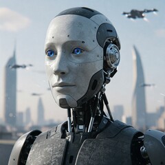 Robot humanoid AI cybernetic futuristic face technology android