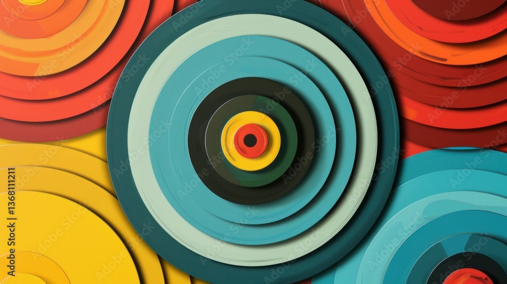 Aufkleber a series of concentric abstract circles in a modern color palette.
