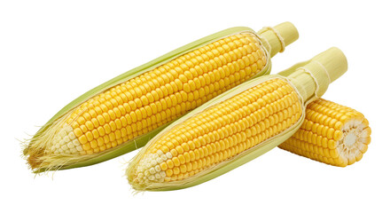 Isolated Three Fresh Corn on the Cobs