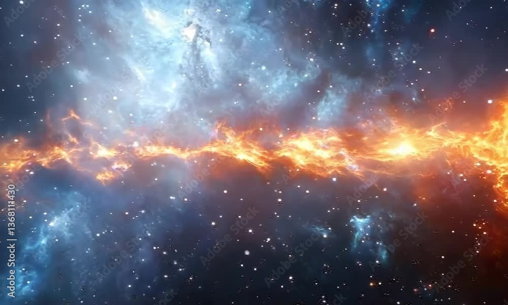 Poster a comet with a glowing tail passing through space