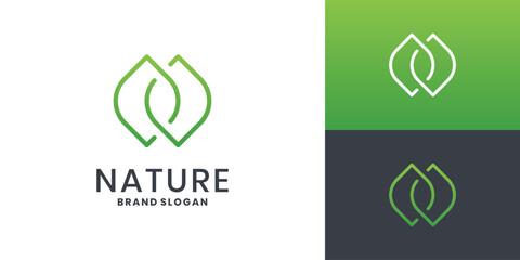 Nature leaf logo icon design letter N. Leaf line art design forming letter N