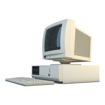 Illustration 3D Retro Personal Computer with Monitor and Keyboard