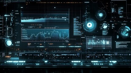 Obraz premium A digital graphic showing the analysis of financial data, including bar charts and graphs