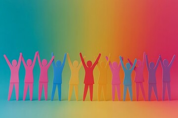 Colorful Paper Figures Teamwork Celebration